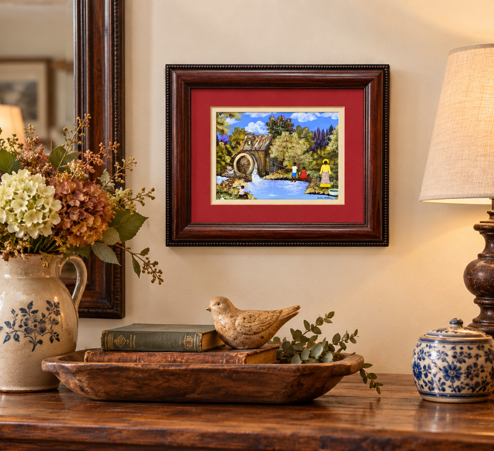 Jackie Haliburton Water Well Folk Art Print Framed Texas Southern Rural Art